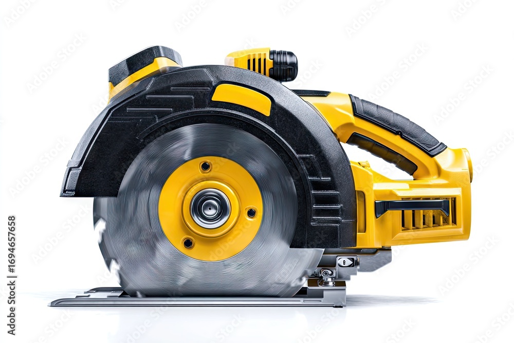 Fototapeta premium Yellow and black cordless circular saw on a white background