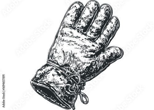 Parchment Glove With Tie. Vector hand drawn illustration
