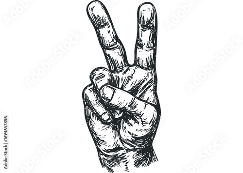 Hand gesture victory sign drawn in sketch style. Vector hand drawn illustration
