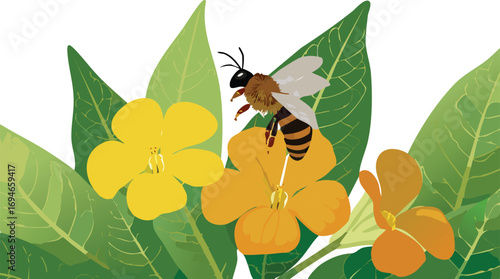 A macro view of pollination that encourages respect for nature and biodiversity
Bee and flower connection as a symbol of harmony and ecological responsibility