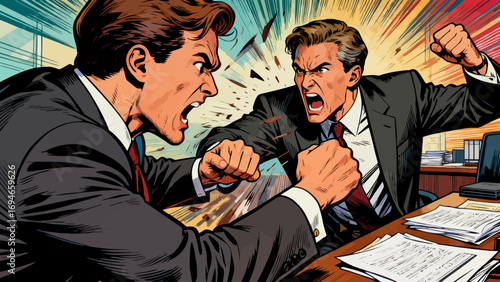 Business figures are engaged in intense debates, discussing topics, hand-drawn vector illustrations