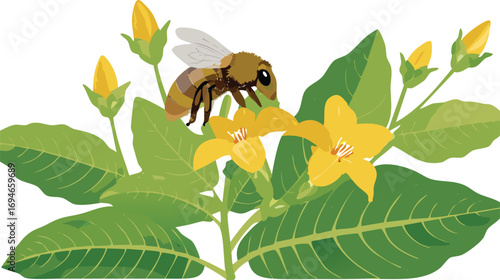 Close-up of bee on yellow flower teaches youth about pollination and plant life cycles
