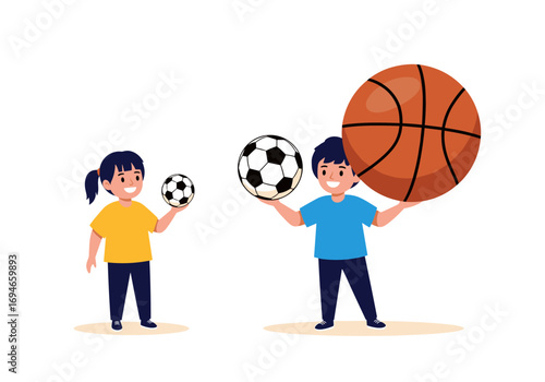 Young children enthusiastically enjoying various types of sports balls together outdoors