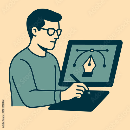 Graphic designer creating digital artwork with tablet and stylus