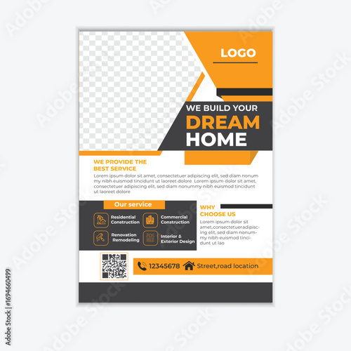 Construction Company Flyer Template | Real Estate, Building, Renovation & Architecture Services Design