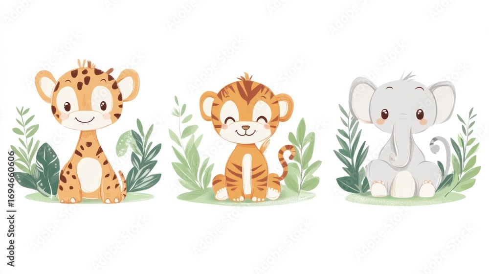 Naklejka premium Cute cartoon jungle animals