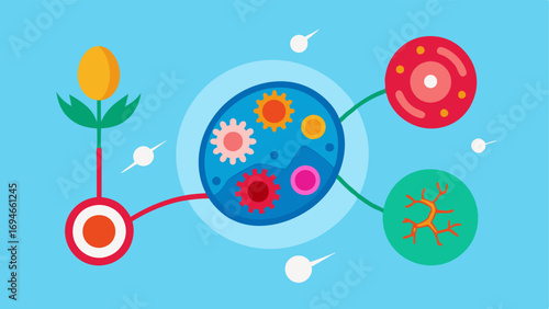Cellular Repair Process A vector illustrating this process showing damaged cells transforming into healthy revitalized cells through a vibrant energy source.