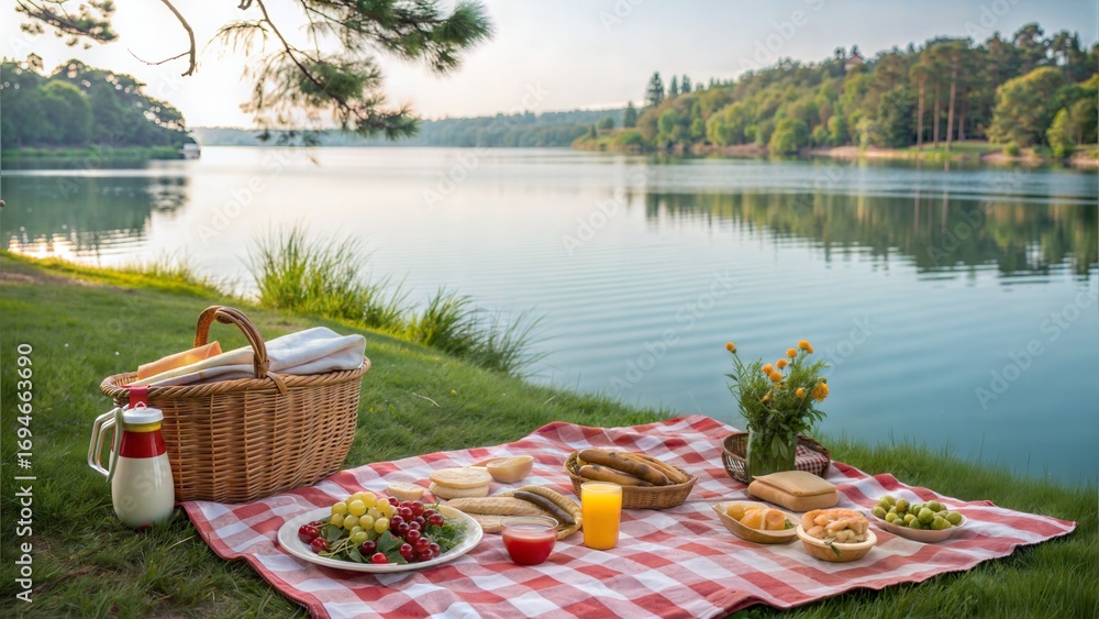 Fototapeta premium picnic in the forest AI Generated