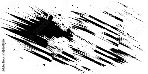 Abstract black brush strokes on white background design texture. Vector grunge brush strokes texture rough black scratches for wallpaper, paint splatter template, dirt banner design.