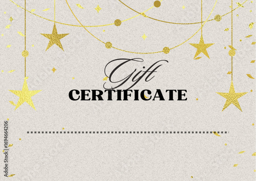 Gift certificate or voucher template with elegant design, decorative ribbon and bow, festive background, blank space for text or logo, suitable for holidays, sales, special offers, and promotional