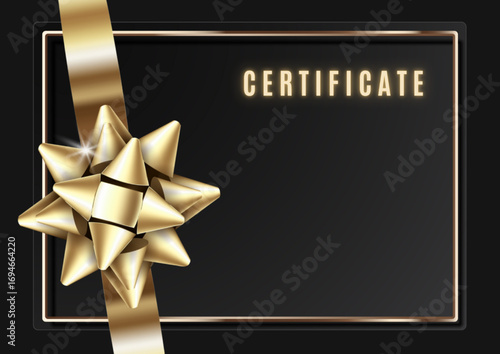 Gift certificate or voucher template with elegant design, decorative ribbon and bow, festive background, blank space for text or logo, suitable for holidays, sales, special offers, and promotional