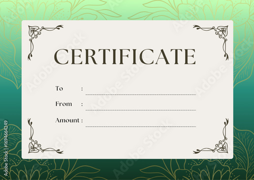 Gift certificate or voucher template with elegant design, decorative ribbon and bow, festive background, blank space for text or logo, suitable for holidays, sales, special offers, and promotional