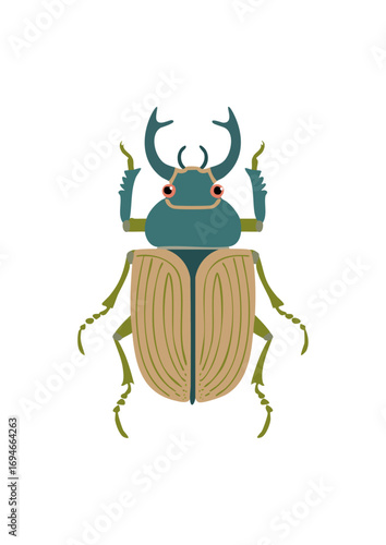 Cute Cartoon Rhinoceros Beetle Flat Vector Illustration