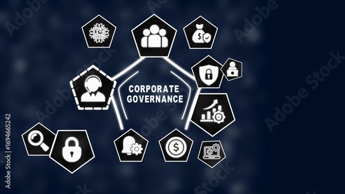 Corporate Governance Concept Diagram with Icons on Dark Blue Background business management