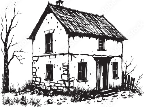 The village house. Hand drawn vector illustration
