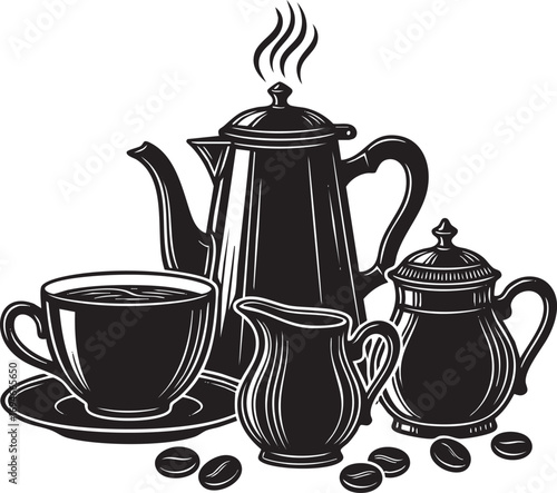 Create A Coffee Drink set Victor Art Silhouette with white Background.