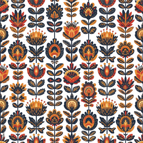 Stylized Ethnic Nordic Floral Repeat Background