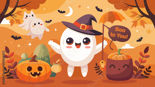 Halloween festive flyer, poster, or banner. Vector illustration with Boo to You text.