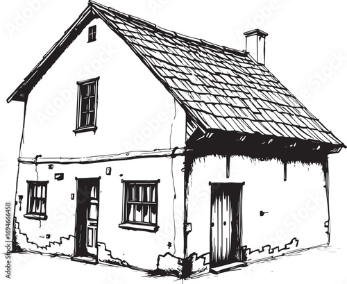 The village house. Hand drawn vector illustration