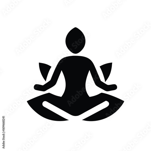 Human meditation pose with lotus flower elegant silhouette with white background illustration