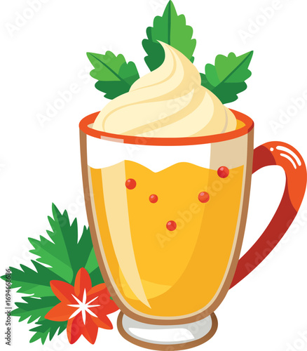 Deliciously creamy spiced hot chocolate with cinnamon stick vector illustration