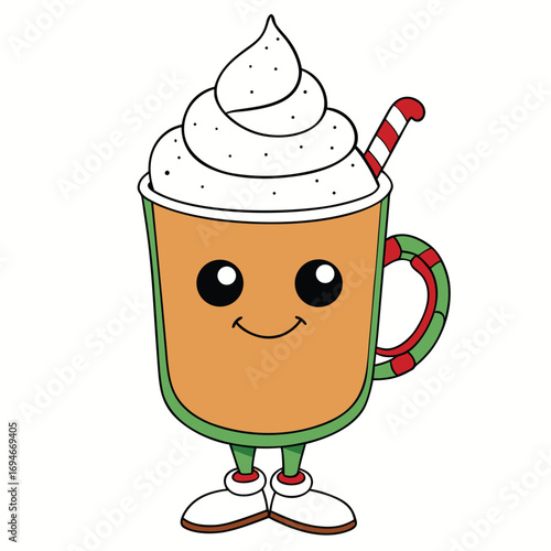 Deliciously creamy spiced hot chocolate with cinnamon stick vector illustration