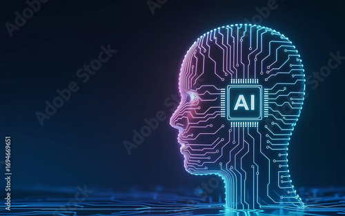 Futuristic AI brain concept with glowing circuits and digital intelligence