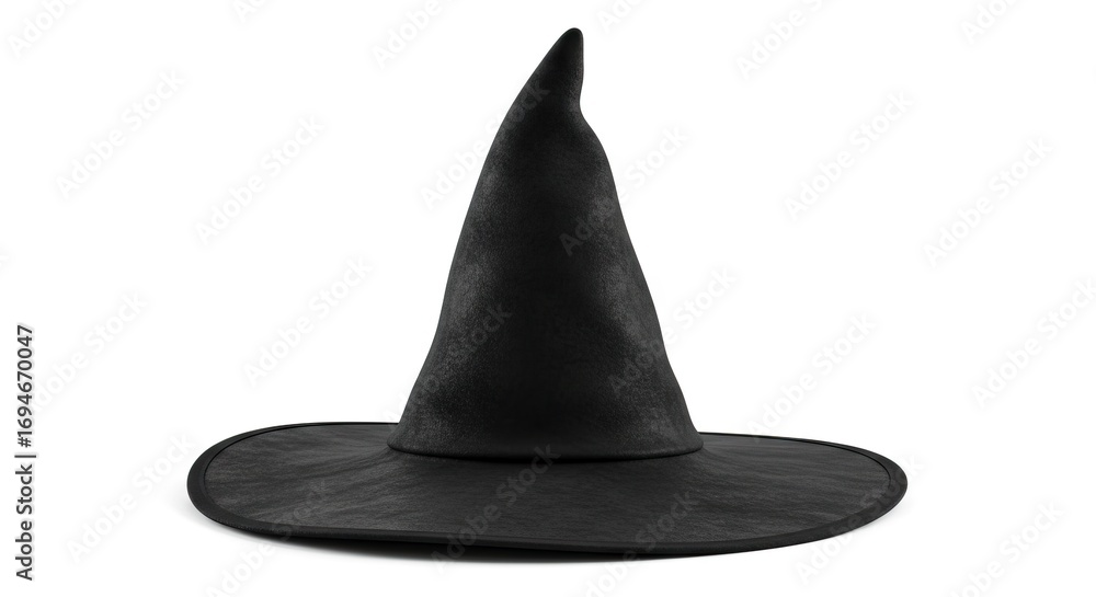 Fototapeta premium A black witchs hat on a white background