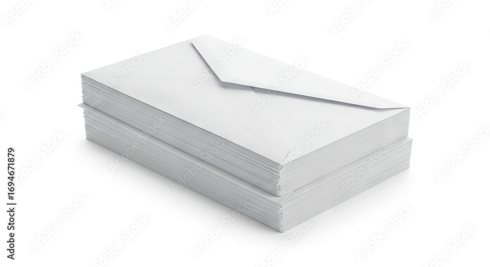 Naklejka premium A neat stack of white envelopes on a white surface casting a soft shadow