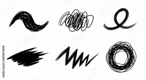 Doodle geometric shapes including triangles, circles, and abstract icons for sketch decoration and creative vector design.