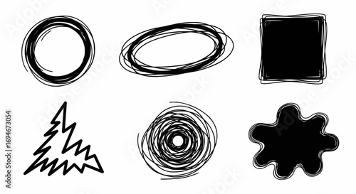 Hand drawn doodle circle and irregular round shapes for abstract decoration, sketch design elements, and creative vector art.
