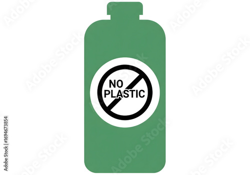 minimalist icon of Flat bottle with ‘no plastic’ symbol (crossed line), PNG, no shadows
