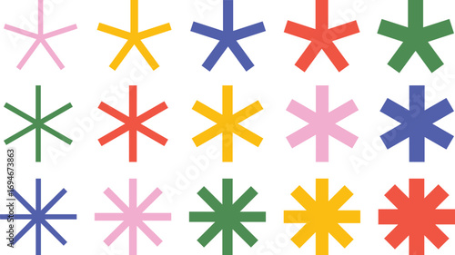 Colorful Asterisk Icon Set - Multicolor Asterisks in Various Line Weights and Styles