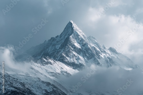 Wallpaper Mural Majestic snow-capped mountain peak piercing a cloudy sky Torontodigital.ca