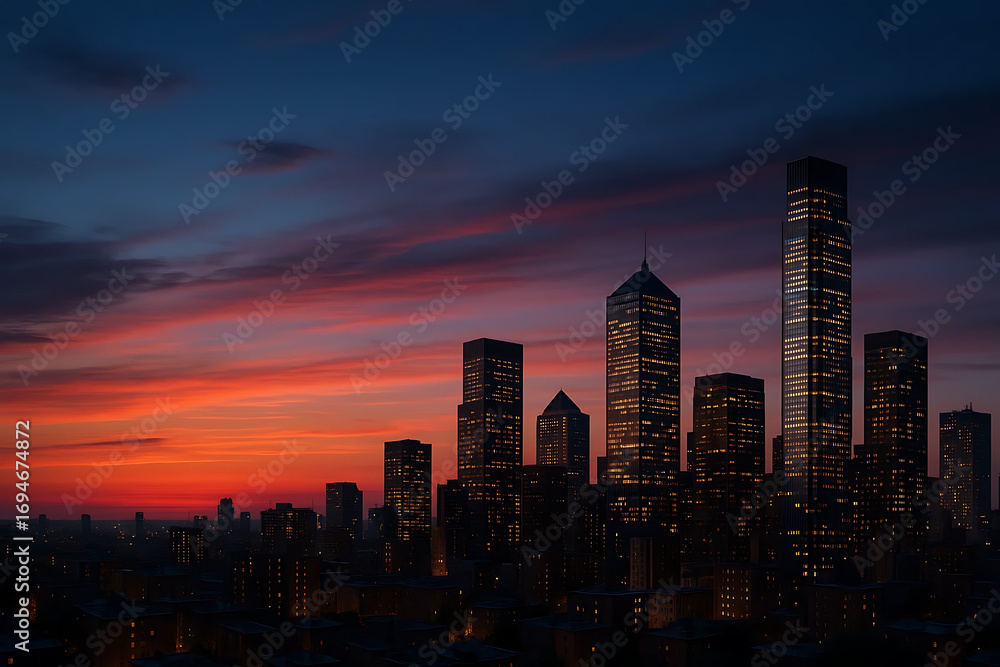 Fototapeta premium Modern City Skyline at Vibrant Sunset