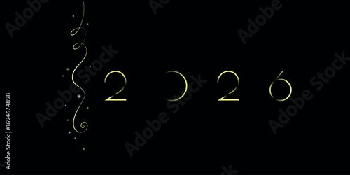 New Year Elegance Luxury Poster wıth gold serpentine, lights and numbers 2026 on the black background