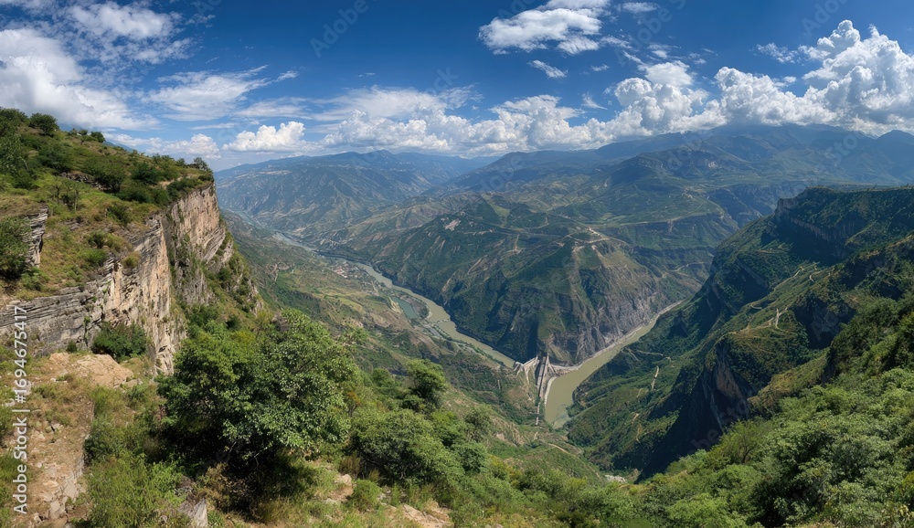 Fototapeta premium Panoramic mountain valley view (1)