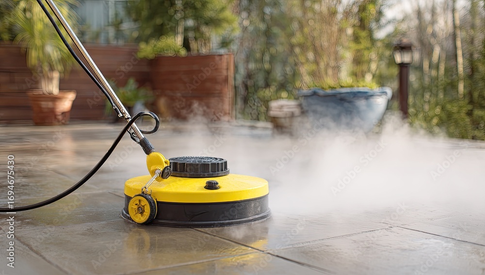 Fototapeta premium Steam cleaning patio