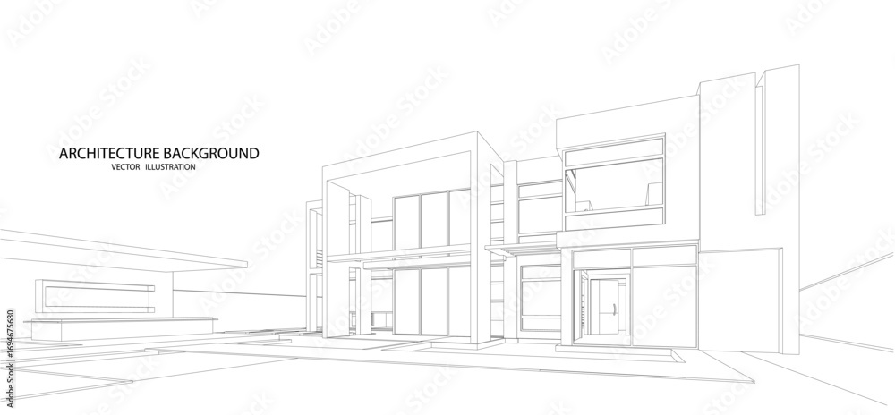 Fototapeta premium 3d wireframe of building. sketch design.Vector 