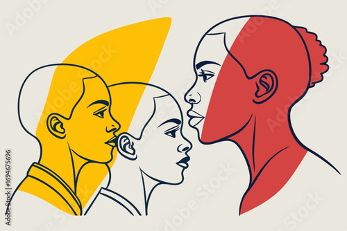Abstract minimalist faces with bold geometric color blocks