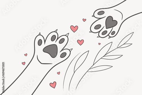 Minimalist animal paw prints with heart elements in black and yellow