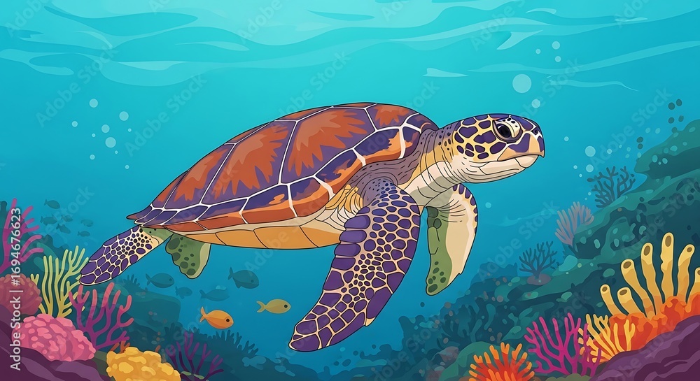Obraz premium Sea Turtle Coral Reef Ocean Swim.