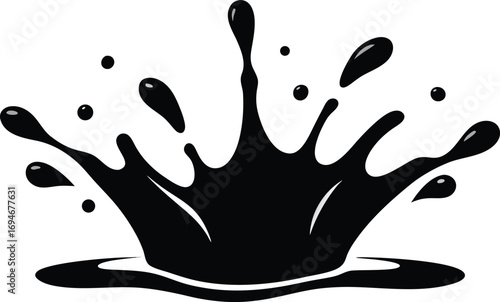  Ink drawing of water splash with droplets in black and white illustration