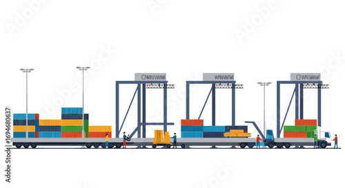 Modern shipping terminal with cranes and freight containers for global logistics