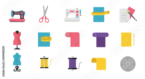 Sewing and tailoring tools in modern flat design for creative projects