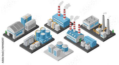 Isometric factory design featuring industrial architecture and facility layout