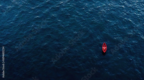 Single Red Canoe on Pristine Alpine Lake - Outdoor Recreation Concept, Wilderness Exploration, Nature Escape Theme, Serene Watercraft Isolation