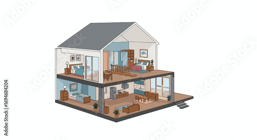 Inviting isometric house design showcasing cozy interior spaces and modern furnishings