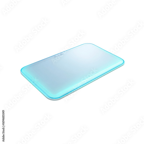 Futuristic Light Blue Tablet or Smart Device Mockup on Transparent Background