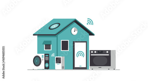 Smart home connectivity with modern appliances in flat design